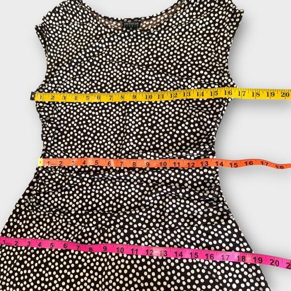 Enfocus Studio Sleeveless Polka Dot Dress Ruched Stretchy Size 12 Brown White - Picture 12 of 15
